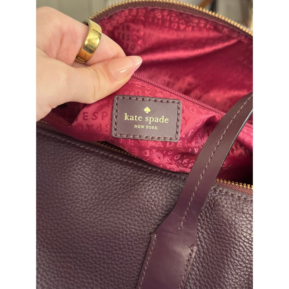 Kate Spade Filipa Mahogany Pebbled Leather Weekender Duffel Travel Bag - Picture 11 of 16